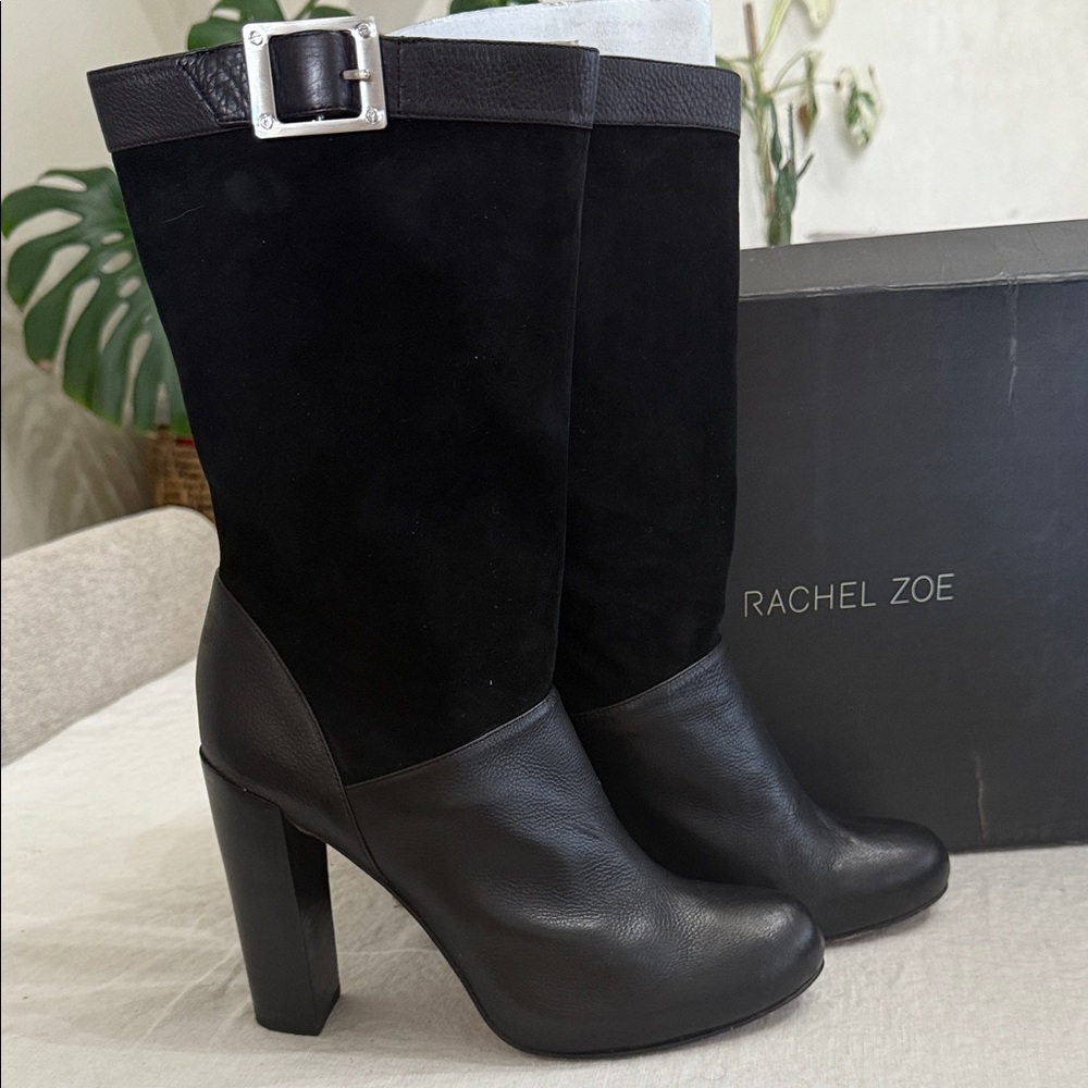 Rachel Zoe Black Suede and Leather Heeled Boots